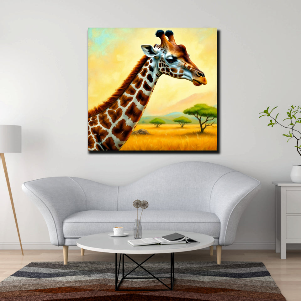 Giraffe & Grasslands Canvas Wall Art Stretched Frame Painting