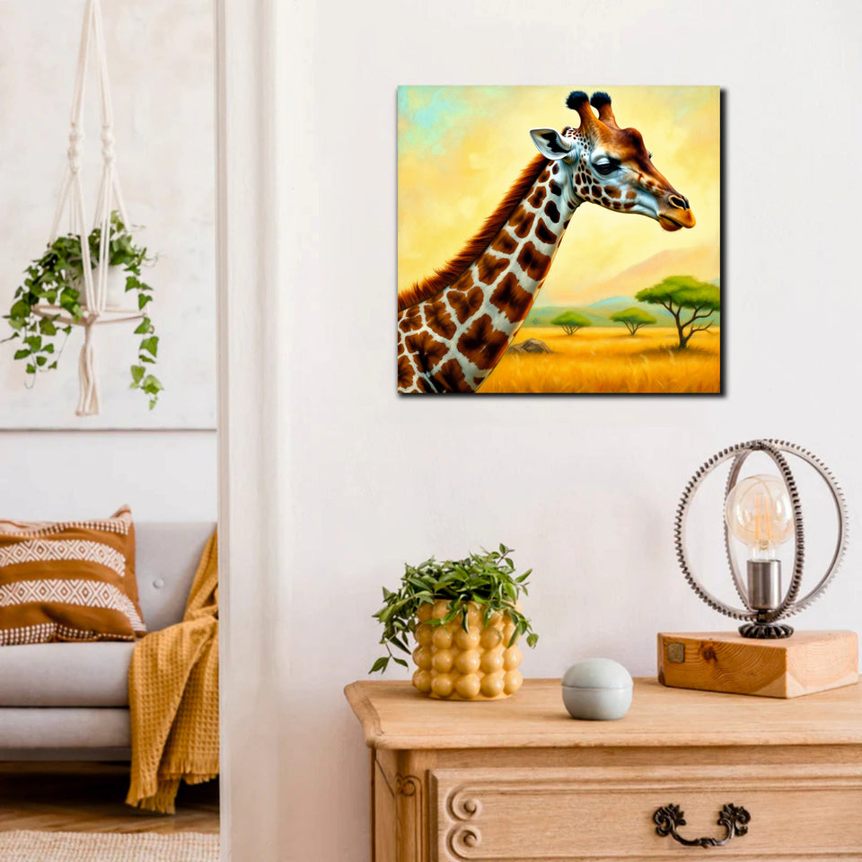 Giraffe & Grasslands Canvas Wall Art Stretched Frame Painting