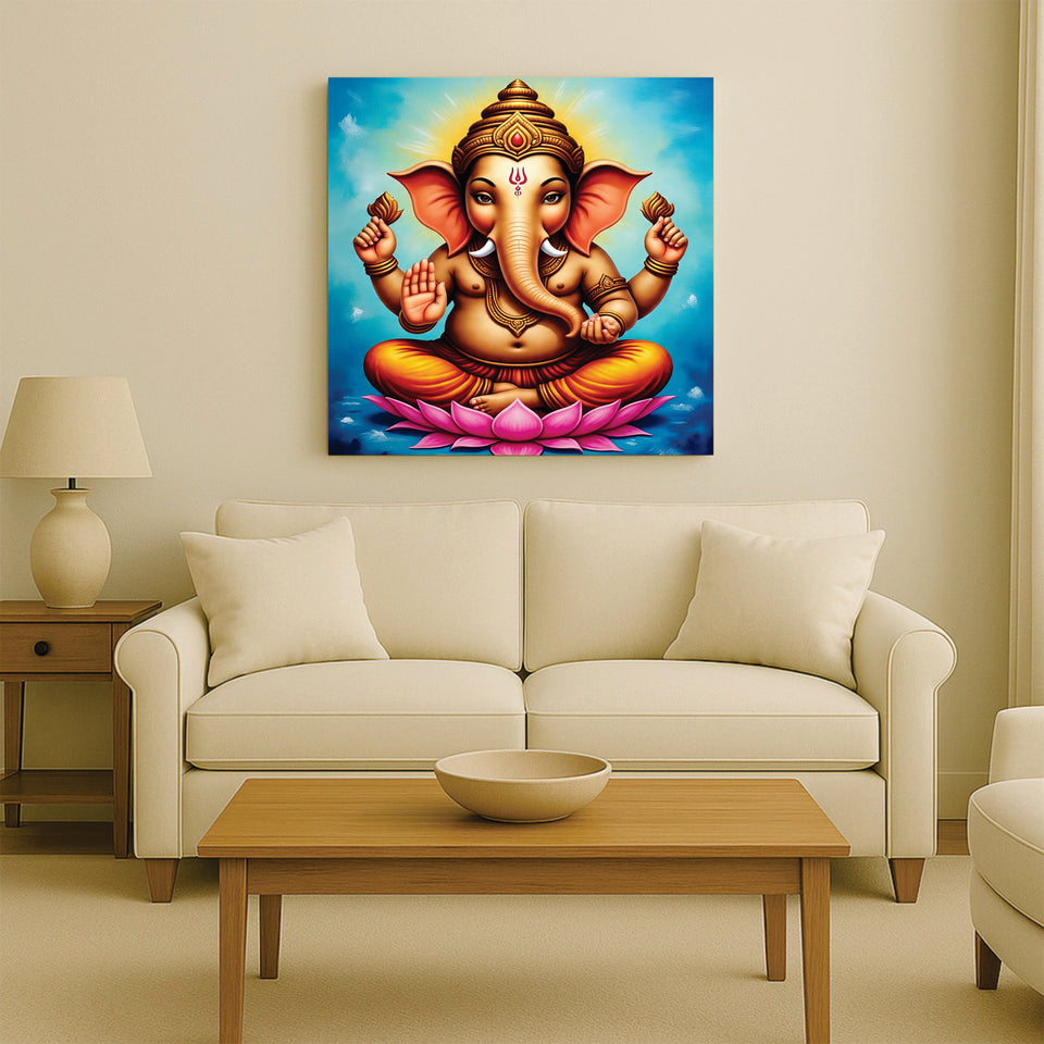 Divine Remover of Obstacles — Ganesha Illuminates Your Path Canvas Wall Art Stretched Frame Paiting
