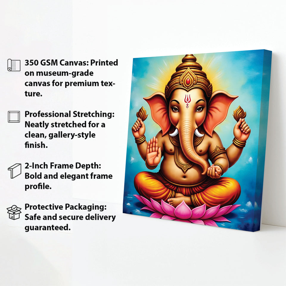 Divine Remover of Obstacles — Ganesha Illuminates Your Path Canvas Wall Art Stretched Frame Paiting