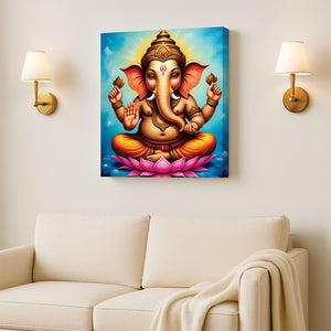 Divine Remover of Obstacles — Ganesha Illuminates Your Path Canvas Wall Art Stretched Frame Paiting