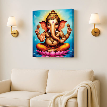 Divine Remover of Obstacles — Ganesha Illuminates Your Path Canvas Wall Art Stretched Frame Paiting