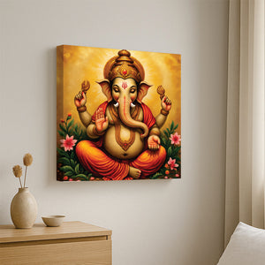 Sacred Beginnings Begin With Ganesha's Blessing Canvas Wall Art Stretched Frame Painting