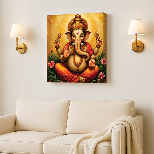 Sacred Beginnings Begin With Ganesha's Blessing Canvas Wall Art Stretched Frame Painting
