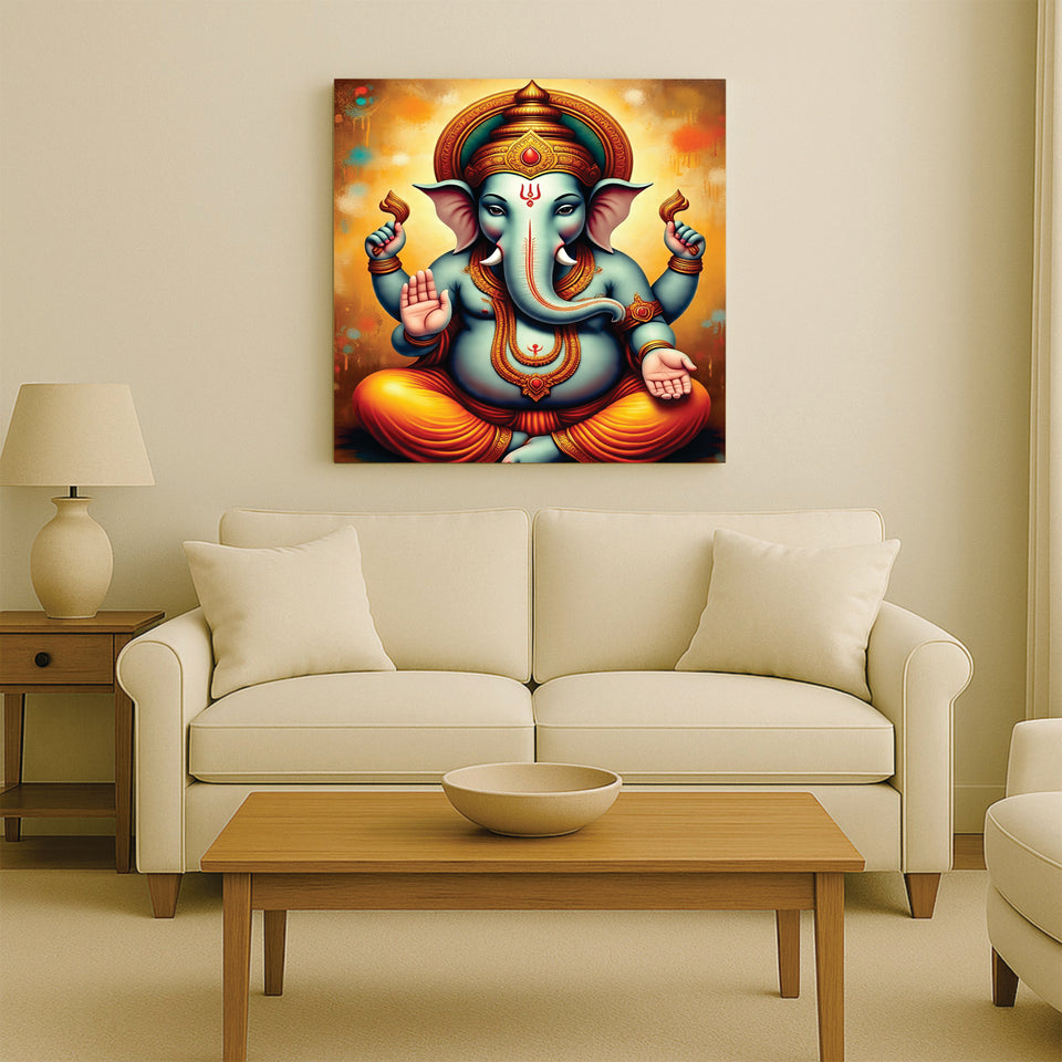 Grace Personified — Ganesha’s Presence Brings Peace and Prosperity Canvas Wall Art Stretched Frame Painting