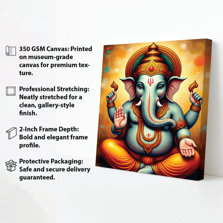 Grace Personified — Ganesha’s Presence Brings Peace and Prosperity Canvas Wall Art Stretched Frame Painting