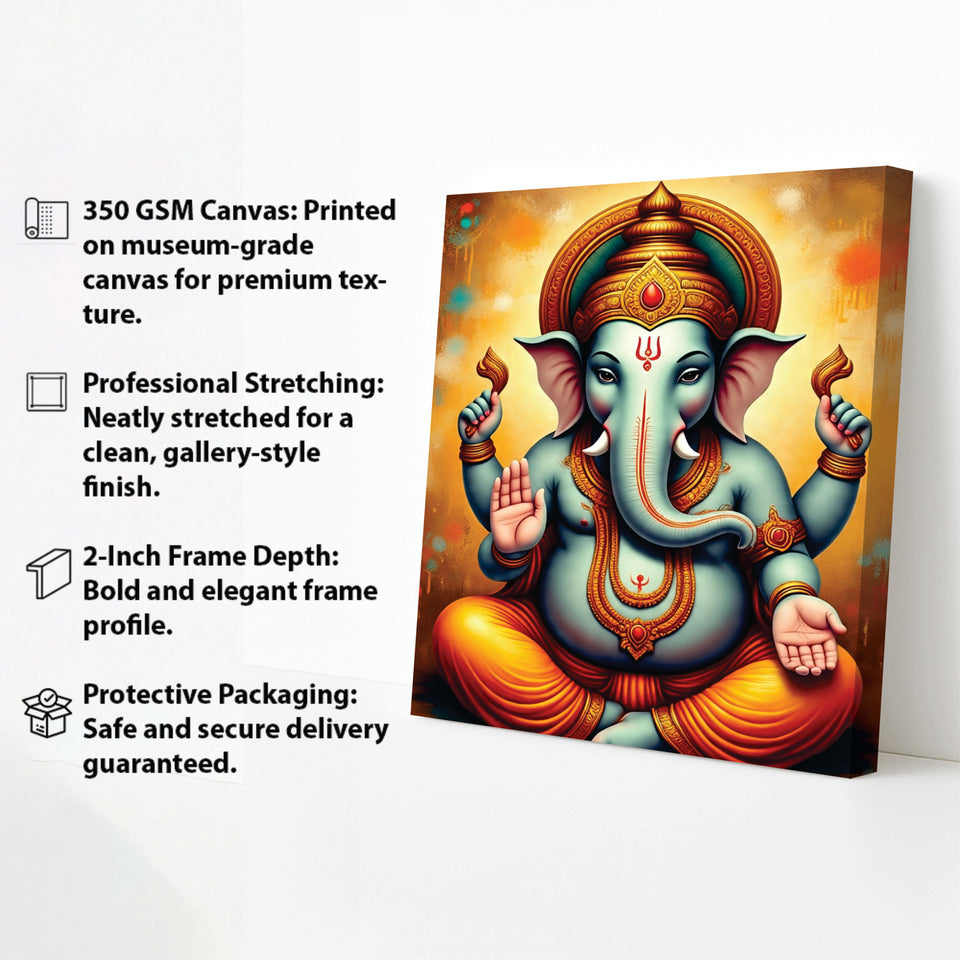Grace Personified — Ganesha’s Presence Brings Peace and Prosperity Canvas Wall Art Stretched Frame Painting
