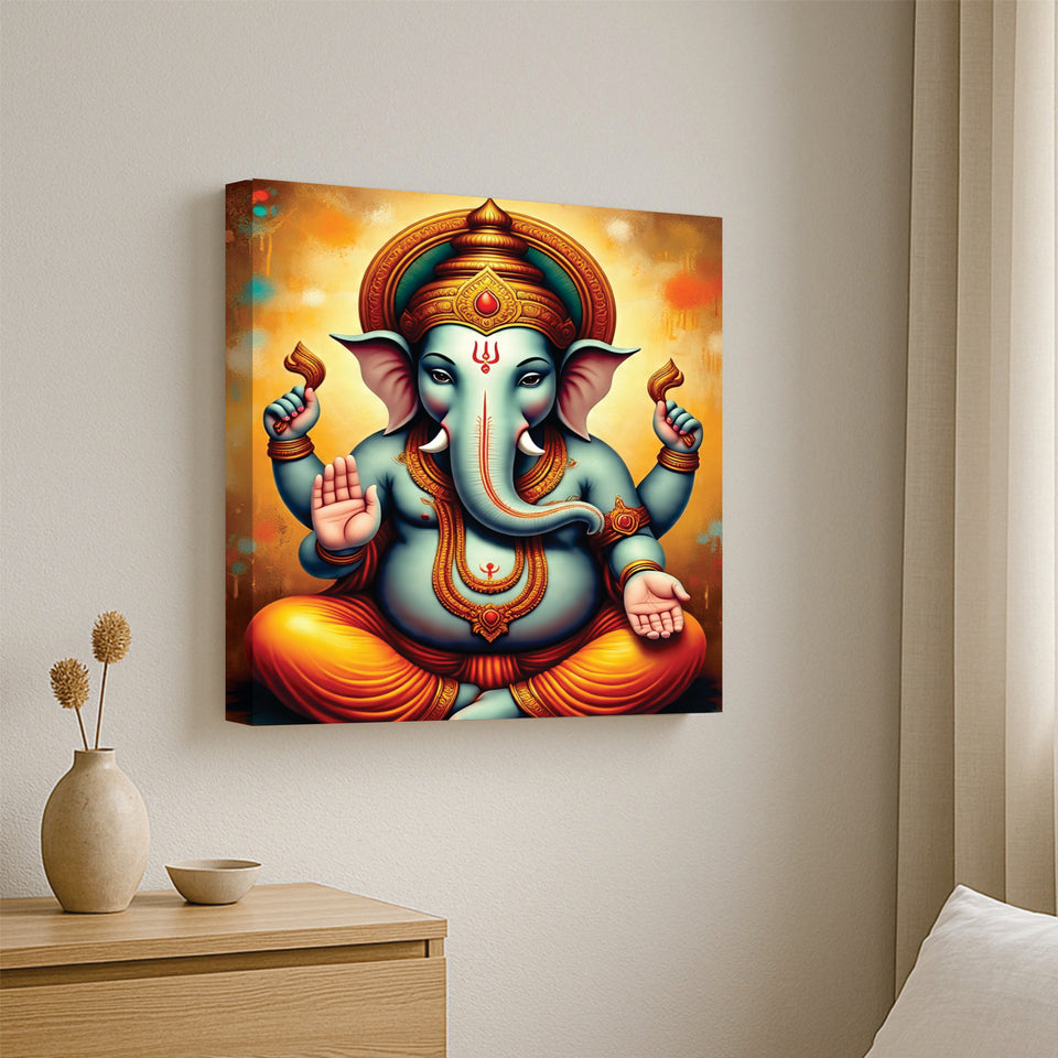 Grace Personified — Ganesha’s Presence Brings Peace and Prosperity Canvas Wall Art Stretched Frame Painting