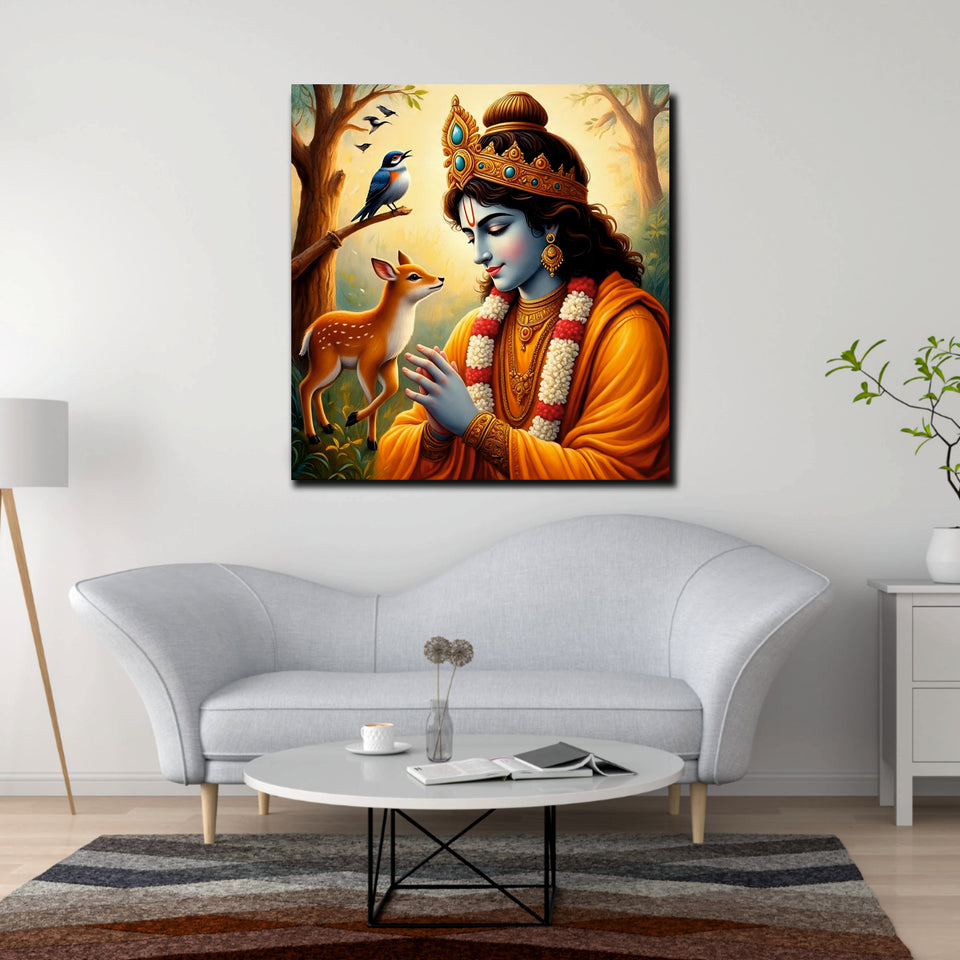 Beautiful Krishna Canvas Painting – Spiritual Wall Art Stretched Frame Painting