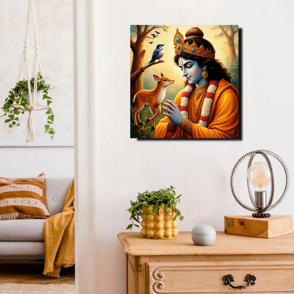 Beautiful Krishna Canvas Painting – Spiritual Wall Art Stretched Frame Painting