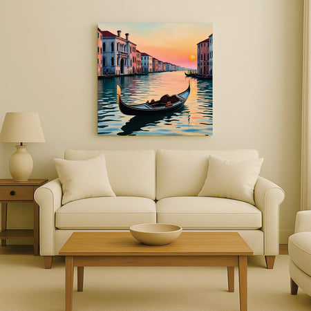 A Solitary Boat, Softly Guided by Morning Light canvas Wall Art Stretched Frame Painting