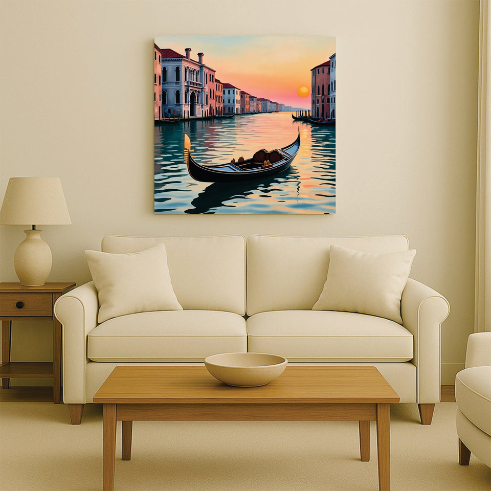 A Solitary Boat, Softly Guided by Morning Light canvas Wall Art Stretched Frame Painting