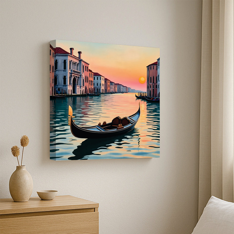 A Solitary Boat, Softly Guided by Morning Light canvas Wall Art Stretched Frame Painting