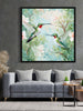 Blissful Hummingbirds – Hand-Painted Floral Canvas Wall Art Black Frame Painting