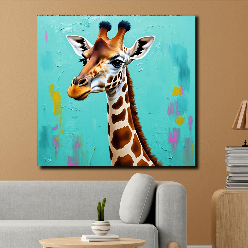 Playful Giraffe Canvas Wall Art Stretched Frame Painting