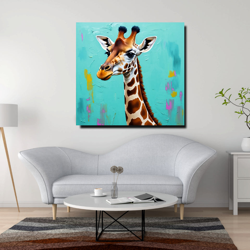 Playful Giraffe Canvas Wall Art Stretched Frame Painting