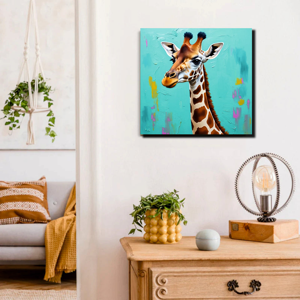 Playful Giraffe Canvas Wall Art Stretched Frame Painting