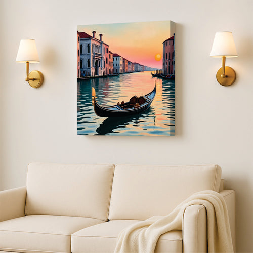 A Solitary Boat, Softly Guided by Morning Light canvas Wall Art Stretched Frame Painting