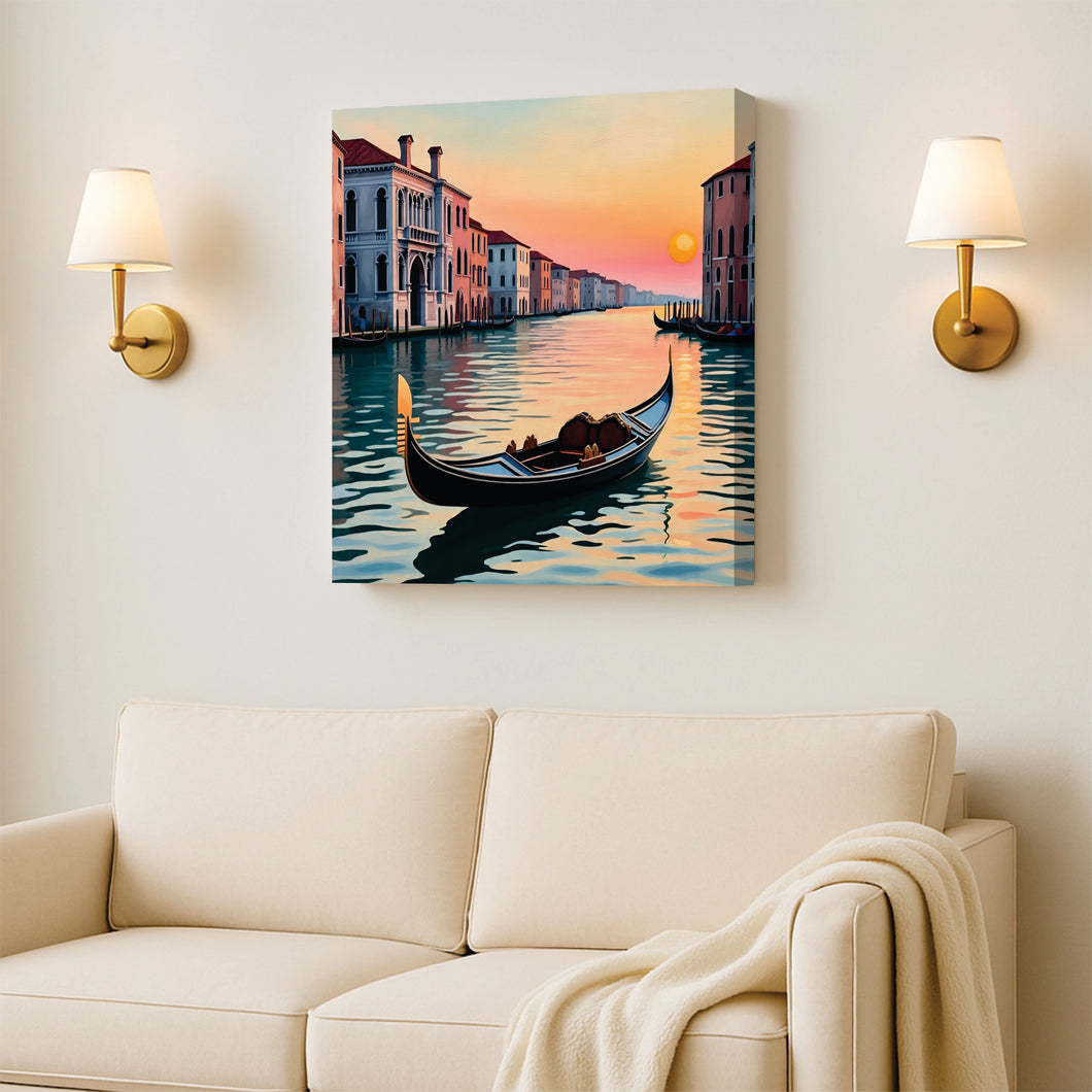 A Solitary Boat, Softly Guided by Morning Light canvas Wall Art Stretched Frame Painting