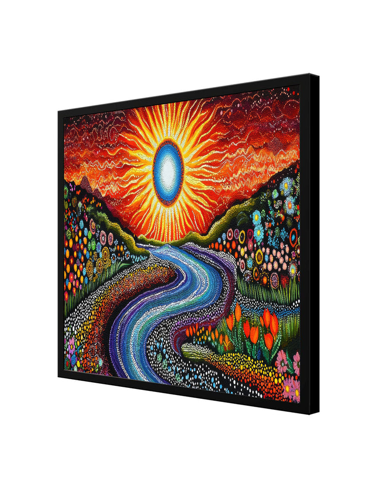 Flow of Life – Abstract Sun & Nature Canvas Wall Art Black Painting