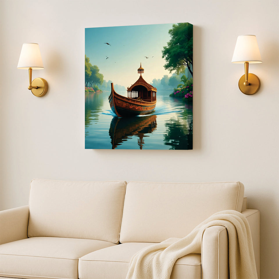 Flow. Serenity. Reflective Canvas Wall Art Stretched Frame Painting