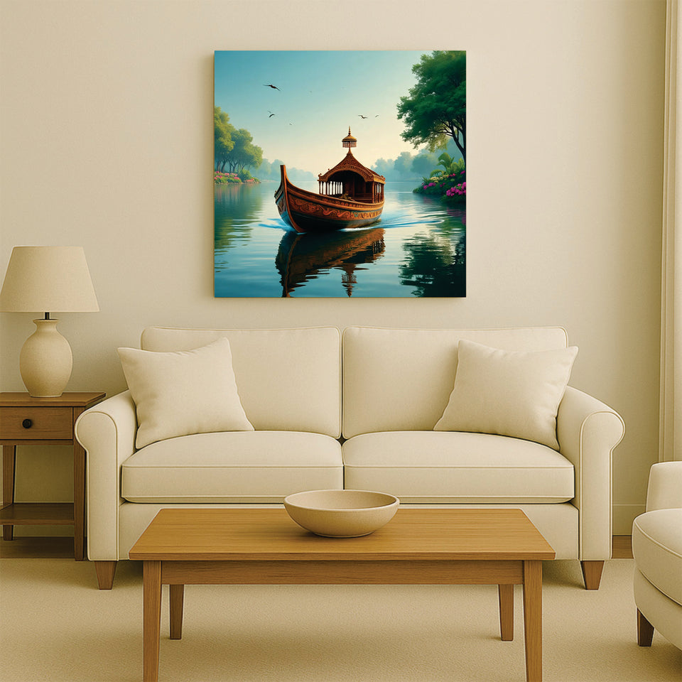 Flow. Serenity. Reflective Canvas Wall Art Stretched Frame Painting
