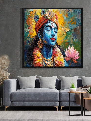 Supreme Harmony – Krishna Spiritual Canvas  Wall Art Black Frame Painting