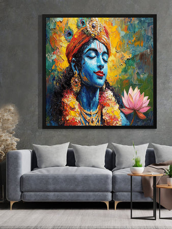 Supreme Harmony – Krishna Spiritual Canvas  Wall Art Black Frame Painting