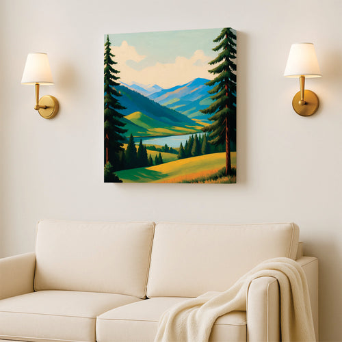 Serenity found between gentle slopes  Canvas Wall Art Stretched Frame Painting