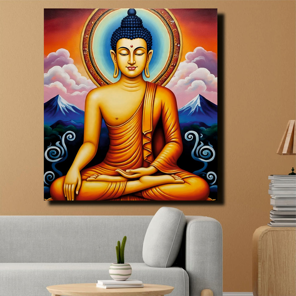 Saffron Flame of Stillness Canvas Wall Art Stretched Frame Painting