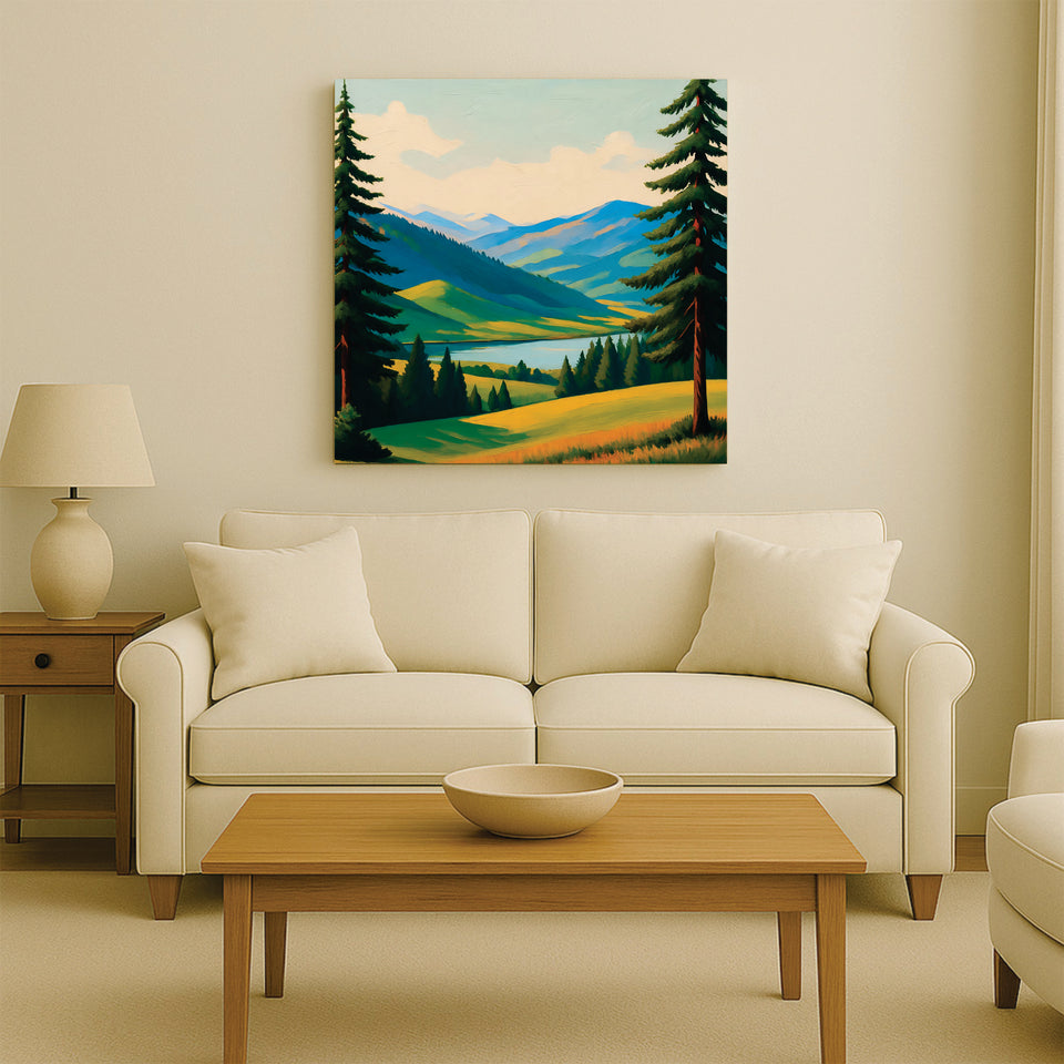 Serenity found between gentle slopes  Canvas Wall Art Stretched Frame Painting