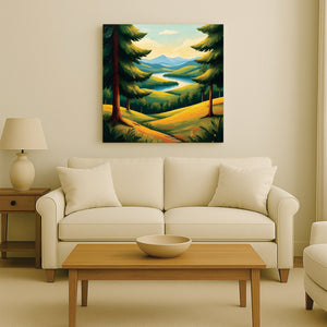 A landscape kissed by golden light Canvas Wall Art Stretched Frame Painting