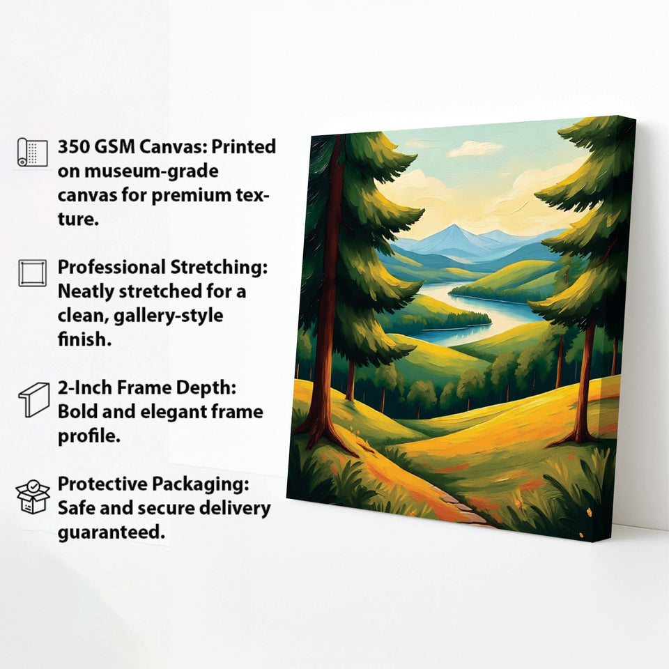 A landscape kissed by golden light Canvas Wall Art Stretched Frame Painting