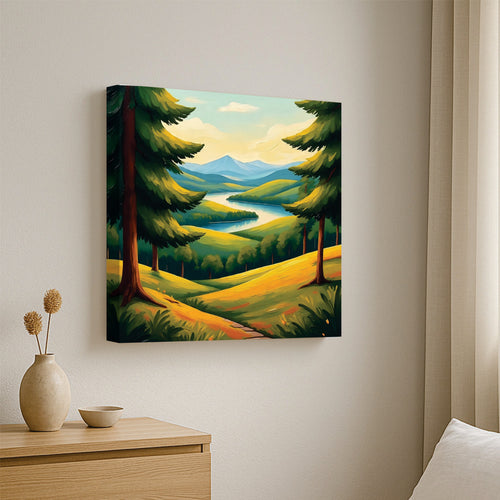 A landscape kissed by golden light Canvas Wall Art Stretched Frame Painting