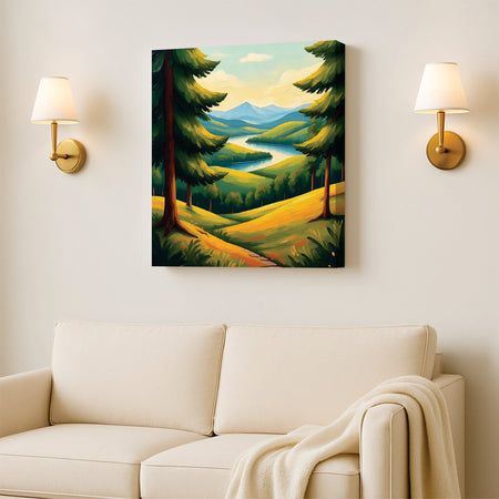 A landscape kissed by golden light Canvas Wall Art Stretched Frame Painting