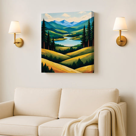 A landscape kissed by golden light Canavs Wall Art Stretched Frame Painting