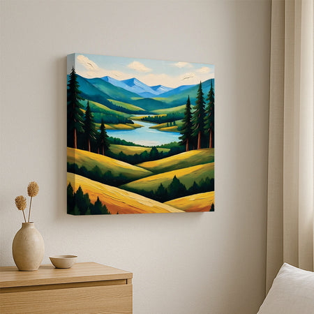 A landscape kissed by golden light Canavs Wall Art Stretched Frame Painting