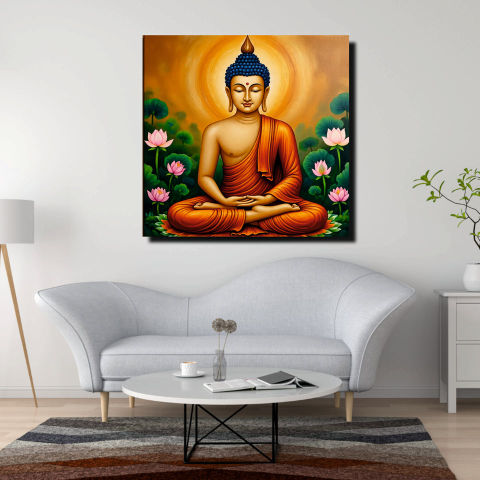 Radiant Renunciation — Enlightened in Silence Canvas Wall Art Stretched Frame Painting