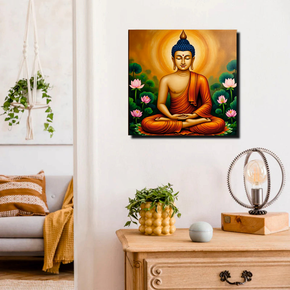 Radiant Renunciation — Enlightened in Silence Canvas Wall Art Stretched Frame Painting