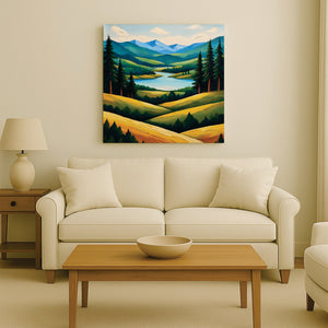 A landscape kissed by golden light Canavs Wall Art Stretched Frame Painting