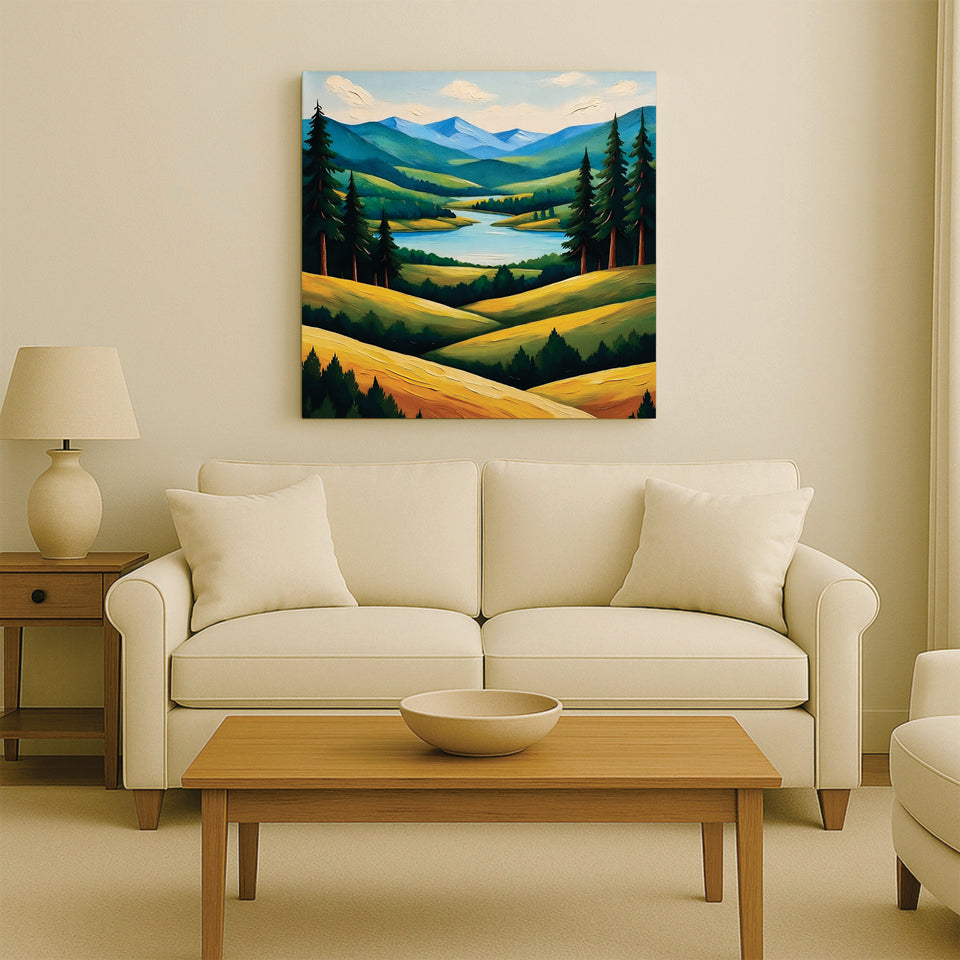 A landscape kissed by golden light Canavs Wall Art Stretched Frame Painting