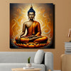 Saffron Serenity Amidst Celestial Blue Canvas Wall Art Stretched Frame Painting