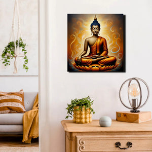 Saffron Serenity Amidst Celestial Blue Canvas Wall Art Stretched Frame Painting