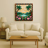 Tropical Lotus Lake Canvas Wall Art Stretched Frame – Digital Painting