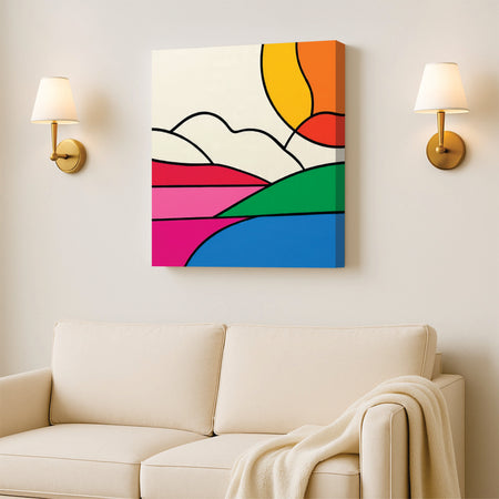 Abstract Landscape Canvas Wall Art Stretched Frame – Modern Digital Painting