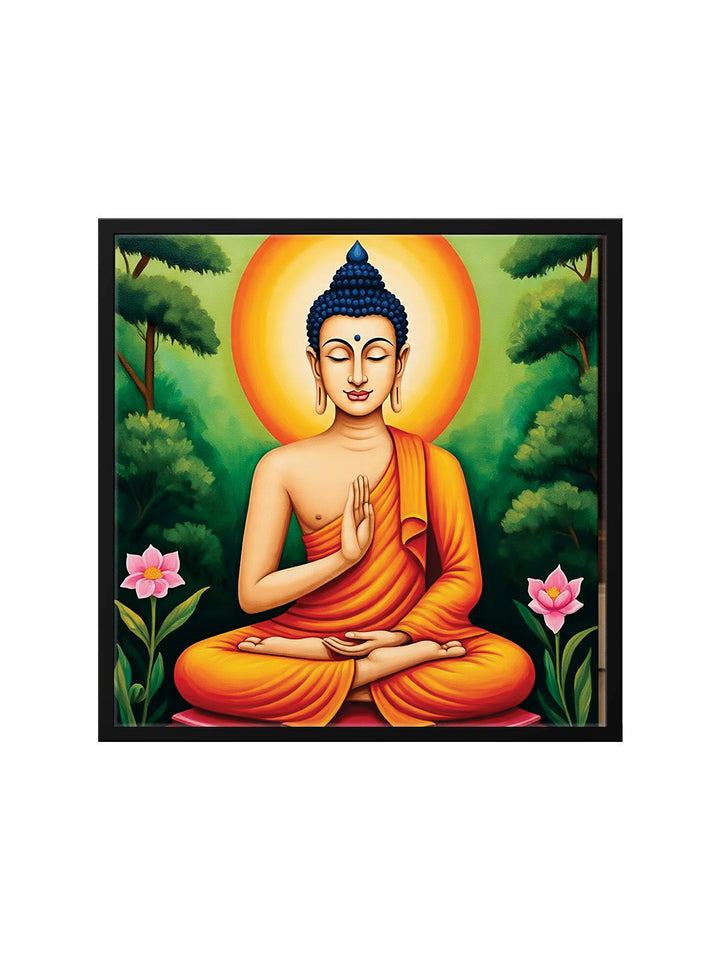 Illuminated Stillness — Where Flame Meets Serenity Canvas Wall Art Black Frame Painting