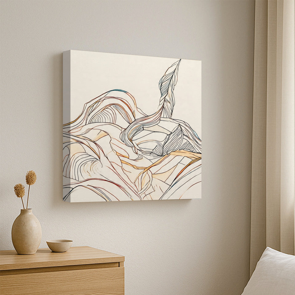 Sunset Over Hills Abstract Canvas Stretched Frame – Modern Digital Wall Painting