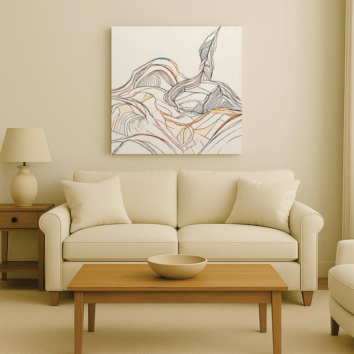 Sunset Over Hills Abstract Canvas Stretched Frame – Modern Digital Wall Painting