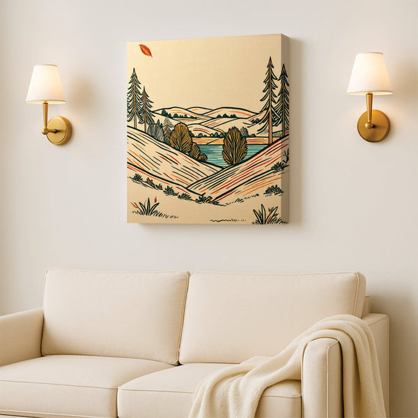 Modern Horizon Digital Canvas Stretched Frame – Minimal Landscape Wall Décor