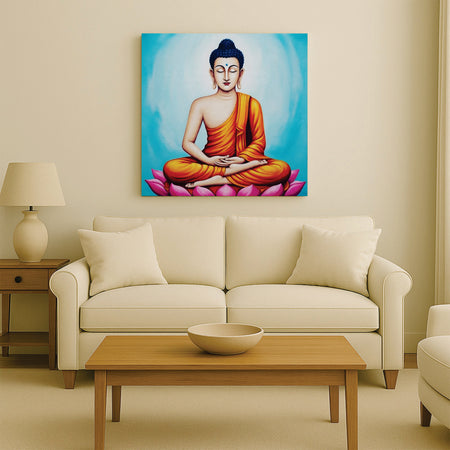 Meditative Calm: Buddha in Orange Canvas WAll Art Stretched Frame Painting